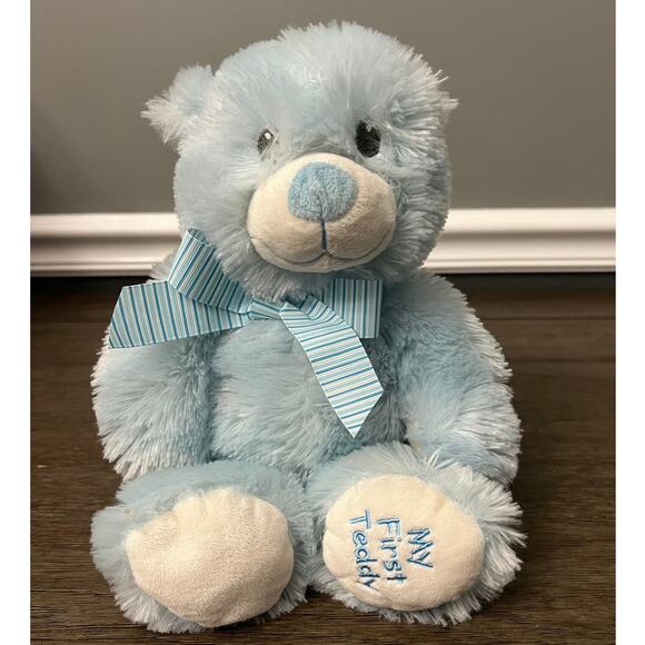 TY Pluffies My First Teddy Sweet Baby Blue Bear Plush With Swing Tag - Picture 1 of 7
